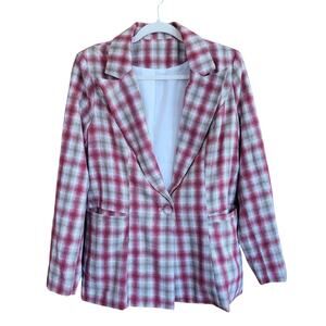 Red Plaid Blazer Jacket Lined Notch Lapel One Button Career Layer